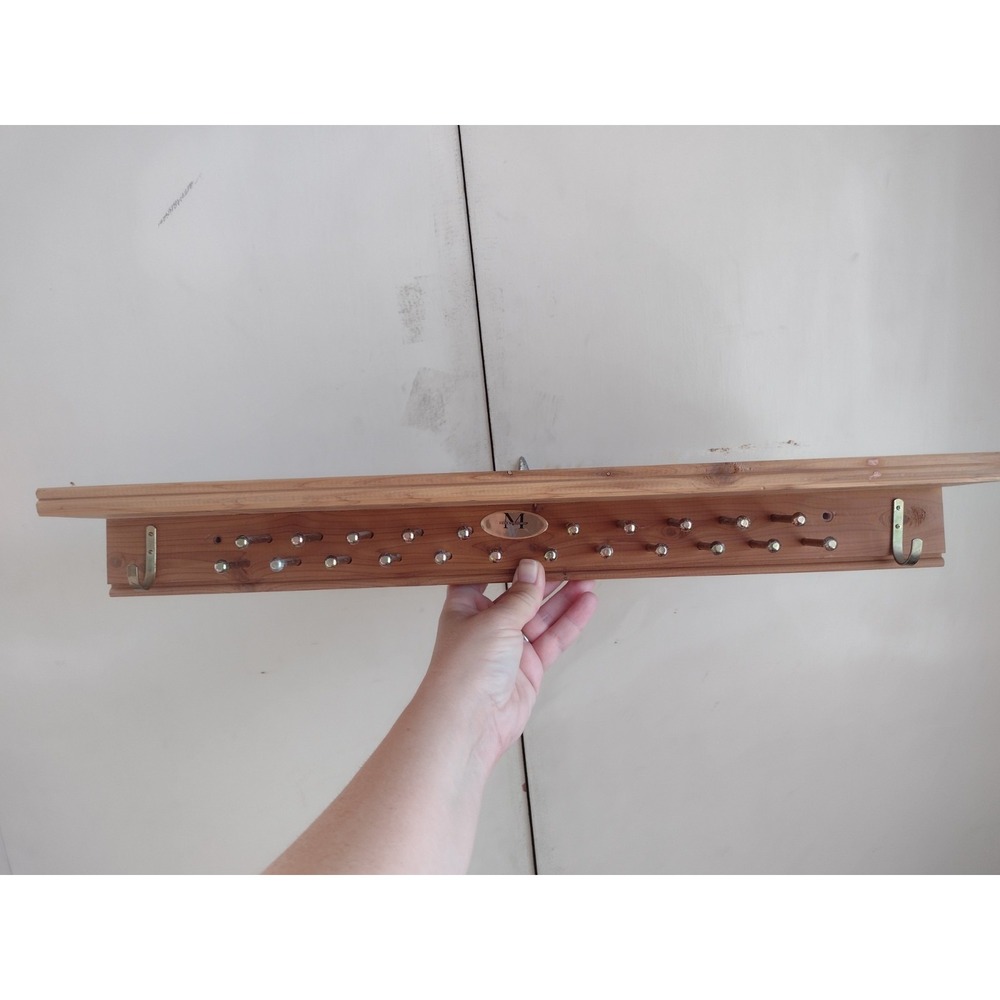 Men's Warehouse Cedar Tie Rack Shelf 22 Brass Pegs Hooks Organization Closet